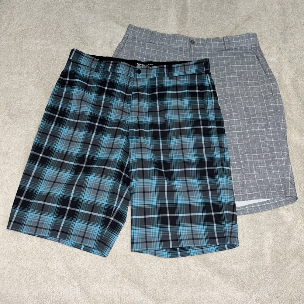Nike Golf Tour Performance Dri-Fit Shorts Set Mens 34 & 35 X11 Blue/gray Plaid